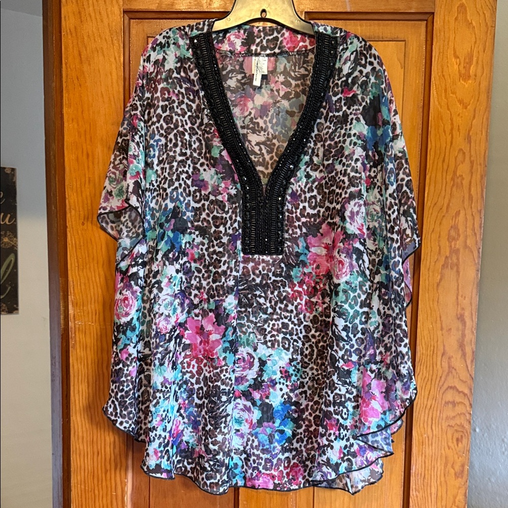 Kenneth Cole Floral Leopard swim cover-up
